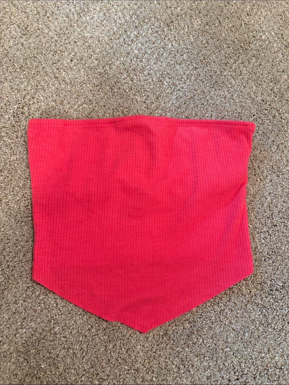 Urban Outfitters Coral Red Ribbed Strapless Pointed-Hem Crop Top
